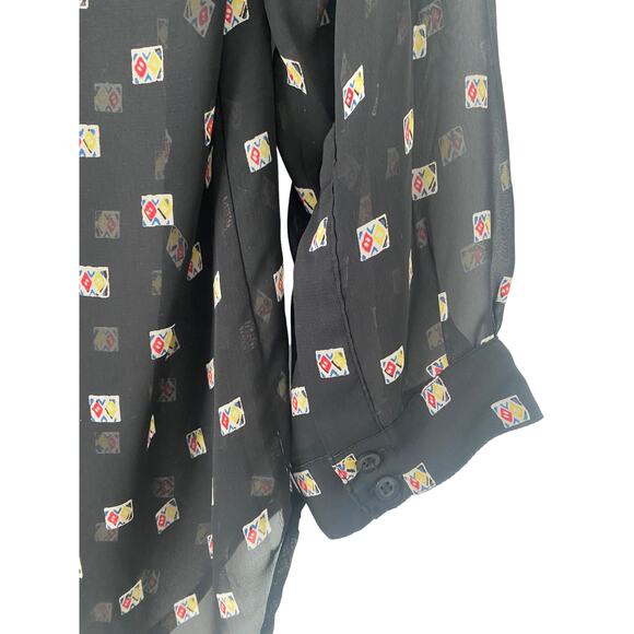 PLEIONE BLACK SHEER BUTTON UP BLOUSE SIZE SMALL - Picture 4 of 8